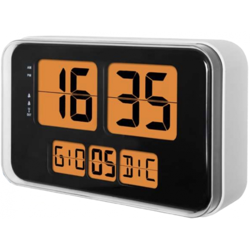 Lowell JD9910 Wand- Tischuhr Funkgesteuerte Uhr Rechteck Schwarz, Orange, Silber