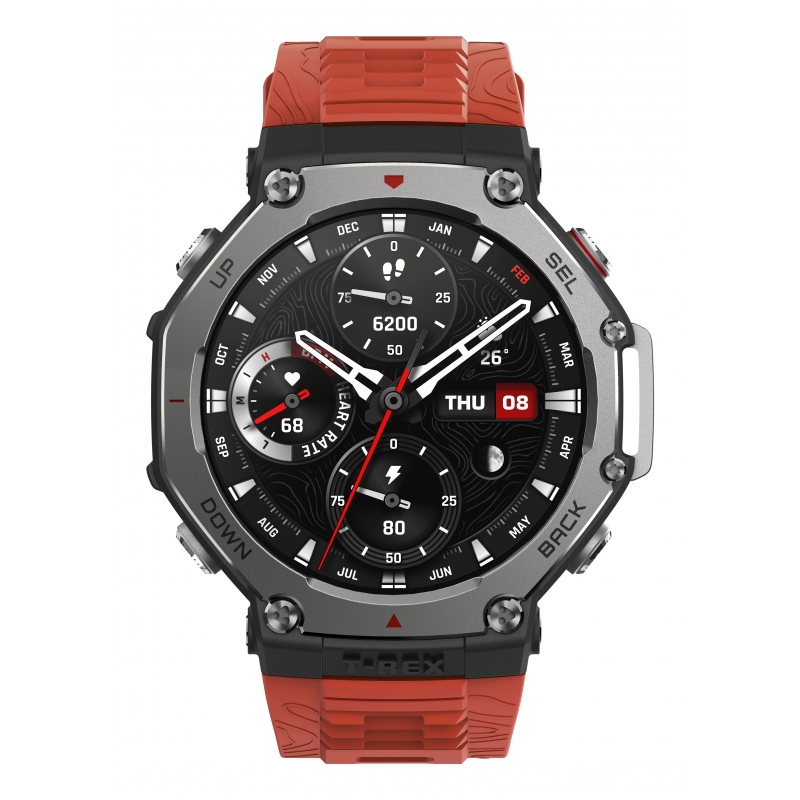 Amazfit T-Rex 3 Lava 3.81 cm (1.5") AMOLED Digital 480 x 480 pixels Touchscreen Black, Stainless steel GPS (satellite)