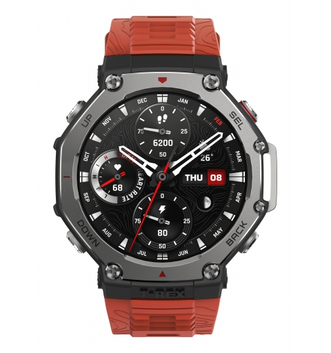 Amazfit T-Rex 3 Lava 3,81 cm (1.5") AMOLED Digital 480 x 480 Pixel Touchscreen Schwarz, Edelstahl GPS