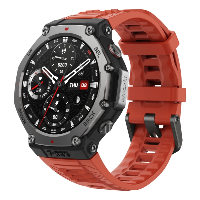 Amazfit T-Rex 3 Lava 3,81 cm (1.5") AMOLED Digital 480 x 480 Pixel Touchscreen Schwarz, Edelstahl GPS