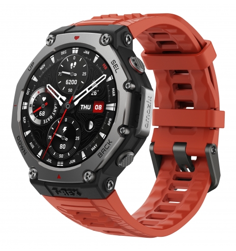 Amazfit T-Rex 3 Lava 3,81 cm (1.5") AMOLED Digital 480 x 480 Pixel Touchscreen Schwarz, Edelstahl GPS