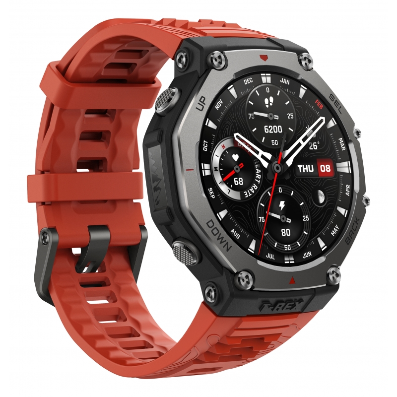 Amazfit T-Rex 3 Lava 3.81 cm (1.5") AMOLED Digital 480 x 480 pixels Touchscreen Black, Stainless steel GPS (satellite)