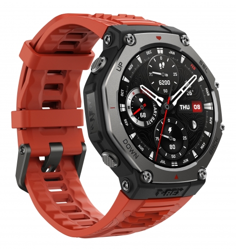 Amazfit T-Rex 3 Lava 3.81 cm (1.5") AMOLED Digital 480 x 480 pixels Touchscreen Black, Stainless steel GPS (satellite)