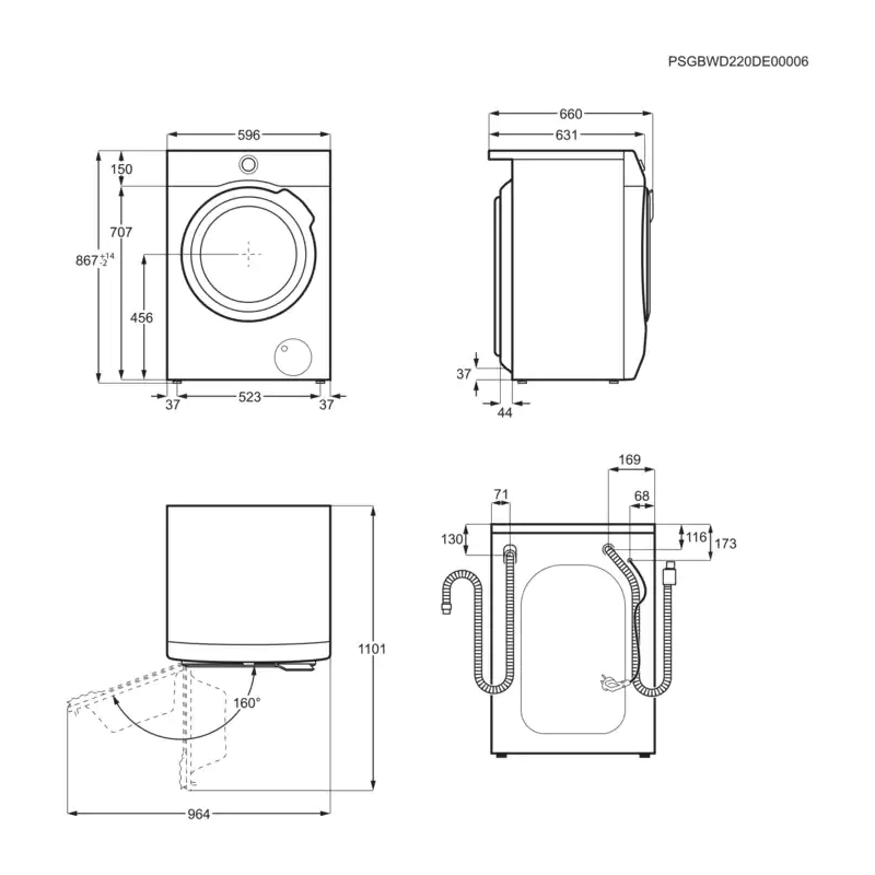 AEG LWR9C166BB Waschtrockner Freistehend Frontlader Weiß C