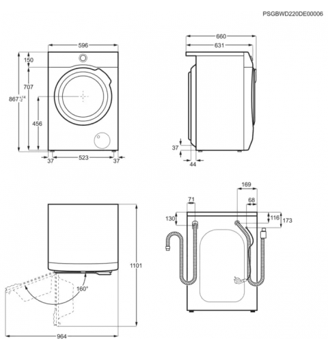 AEG LWR9C166BB Waschtrockner Freistehend Frontlader Weiß C