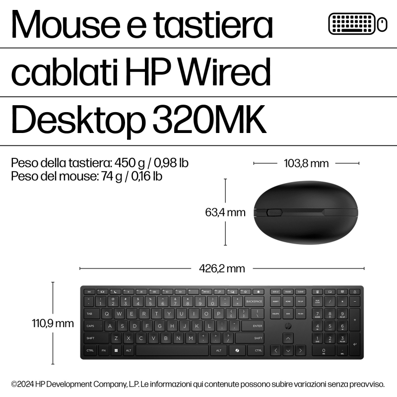 HP Teclado y ratón con cables Desktop 320MK