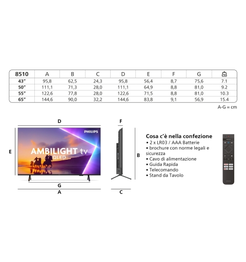 Philips Ambilight TV 43PUS8510 4K UHD QLED 108cm 43" Smart TV Dolby Atmos Titan OS