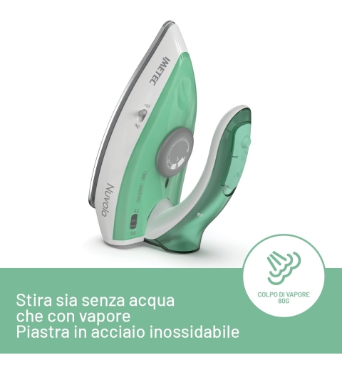 Imetec Nuvola Fer à repasser à sec ou à vapeur Semelle en acier inoxydable 1000 W Couleur aqua, Blanc