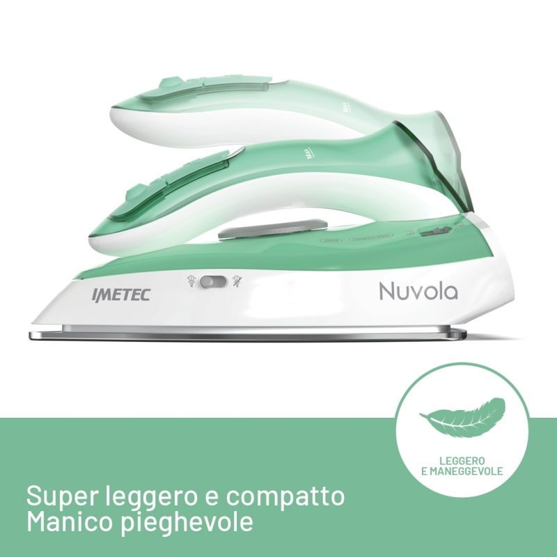 Imetec Nuvola Trocken- & Dampfbügeleisen Edelstahl-Bügelsohle 1000 W Aqua-Farbe, Weiß