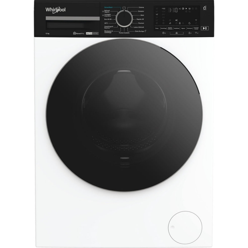 Whirlpool FRONT LOADER STD, Capacità 12kg, classe A -10%, bianco, Autodose, vapore, porta nera, Wi-Fi