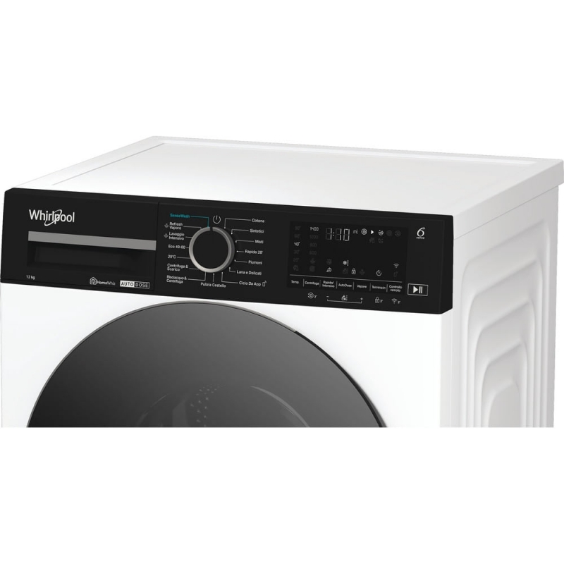 Whirlpool FRONT LOADER STD, Capacità 12kg, classe A -10%, bianco, Autodose, vapore, porta nera, Wi-Fi