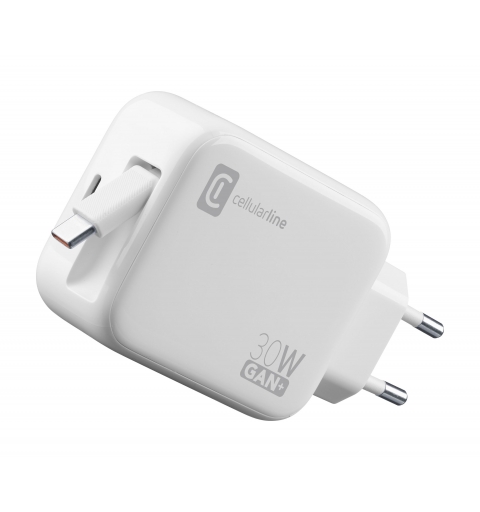 Cellularline Retractable Power 30W Caricabatterie da rete 30W con cavo retrattile USB-C e porta USB-C