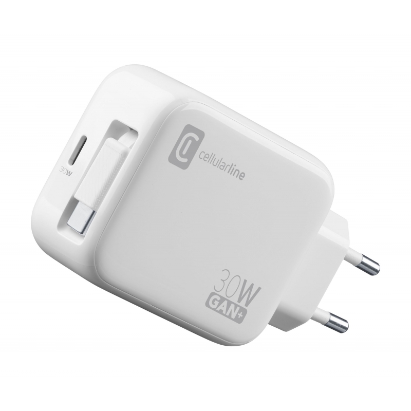 Cellularline Retractable Power 30W Caricabatterie da rete 30W con cavo retrattile USB-C e porta USB-C