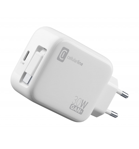 Cellularline Retractable Power 30W Caricabatterie da rete 30W con cavo retrattile USB-C e porta USB-C