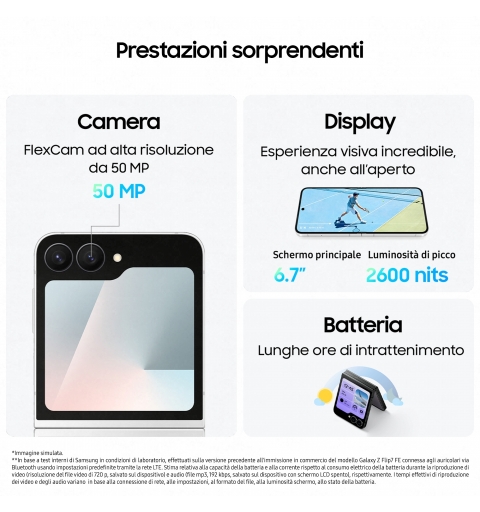 Samsung Galaxy Z Flip7 FE Smartphone AI, RAM 12GB, 128GB, Display 3,4" Super AMOLED 6,7" Dynamic AMOLED 2X, Fotocamera 50MP,