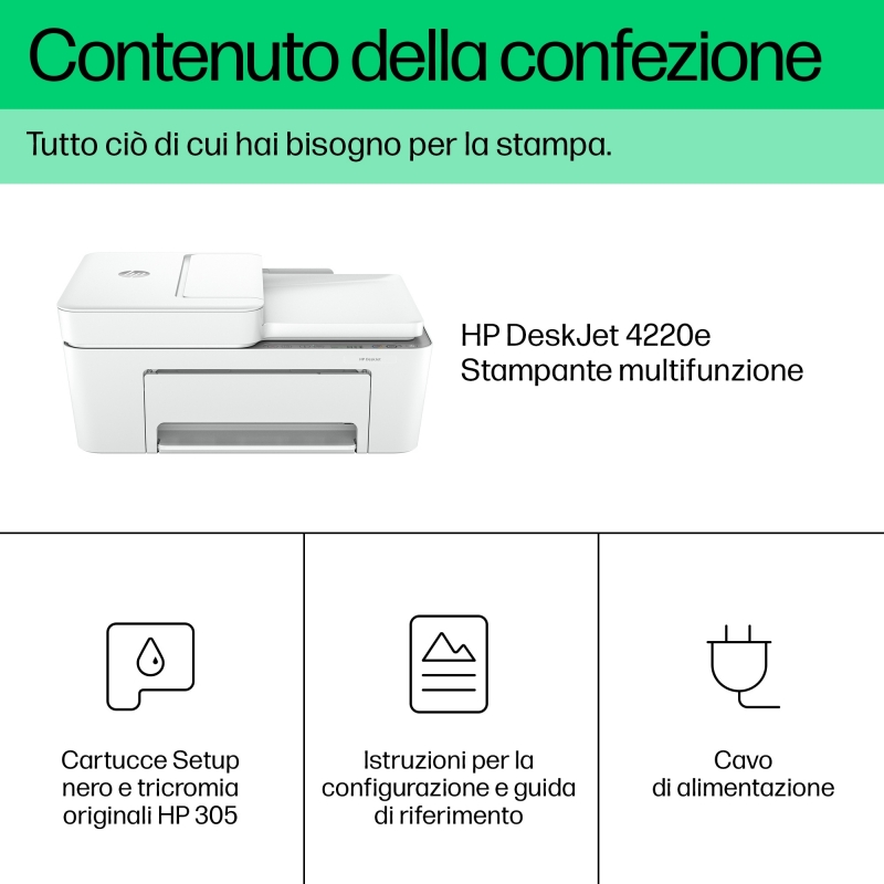HP DeskJet 4220e Wireless All-in-One Colore Stampante, Instant Ink Fotocopiatrice, scanner