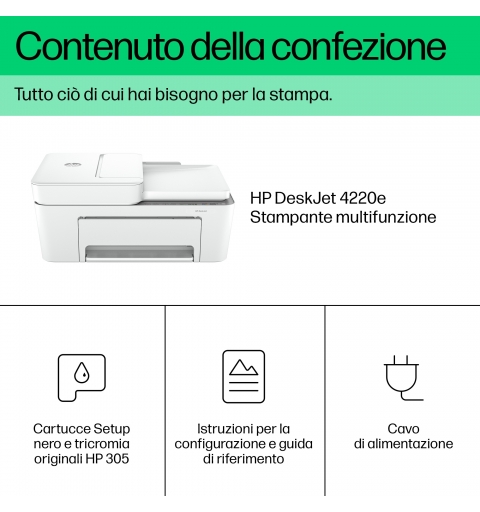 HP DeskJet 4220e Wireless All-in-One Colore Stampante, Instant Ink Fotocopiatrice, scanner