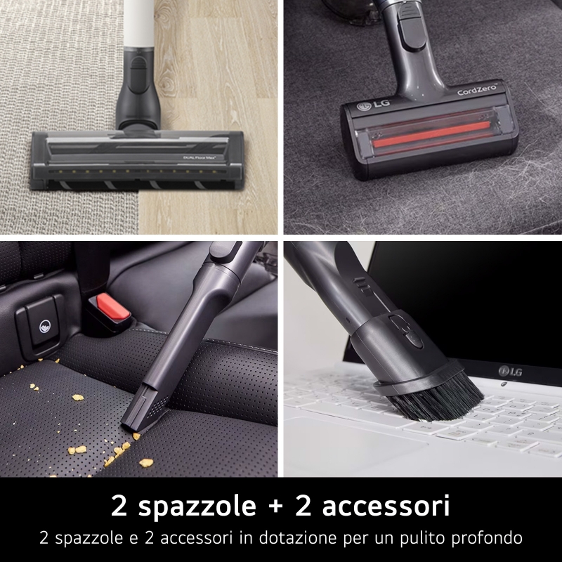 LG CordZero All-in-One A9T, Aspirapolvere senza filo 260W, Auto-svuotamento, 2 spazzole + 2 accessori, Wi-Fi, Beige