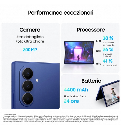 Samsung Galaxy Z Fold7 Smartphone AI, RAM 12GB, 256GB, Display 6,5" 8", Camera 200MP, Batteria a lunga durata, Blue Shadow