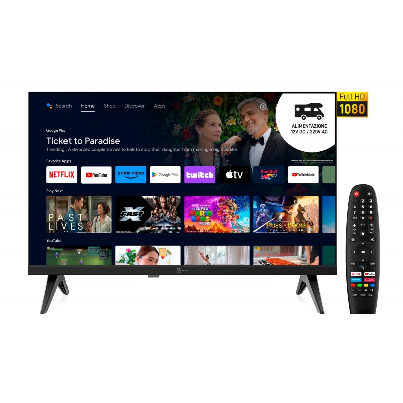 TELE System TS22FHD SMG14 12V 55,9 cm (22") Full HD Smart TV Wifi Noir 180 cd m²