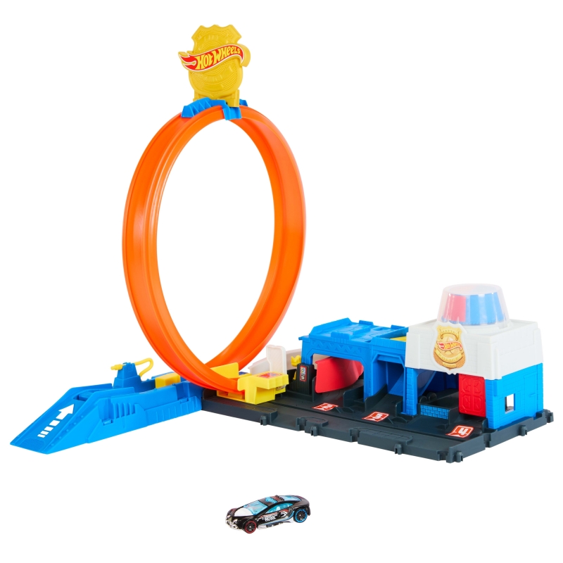 Hot Wheels City Super Police Station Playset with 1 64 Scale Police Toy Car & Adjustable Track Loop