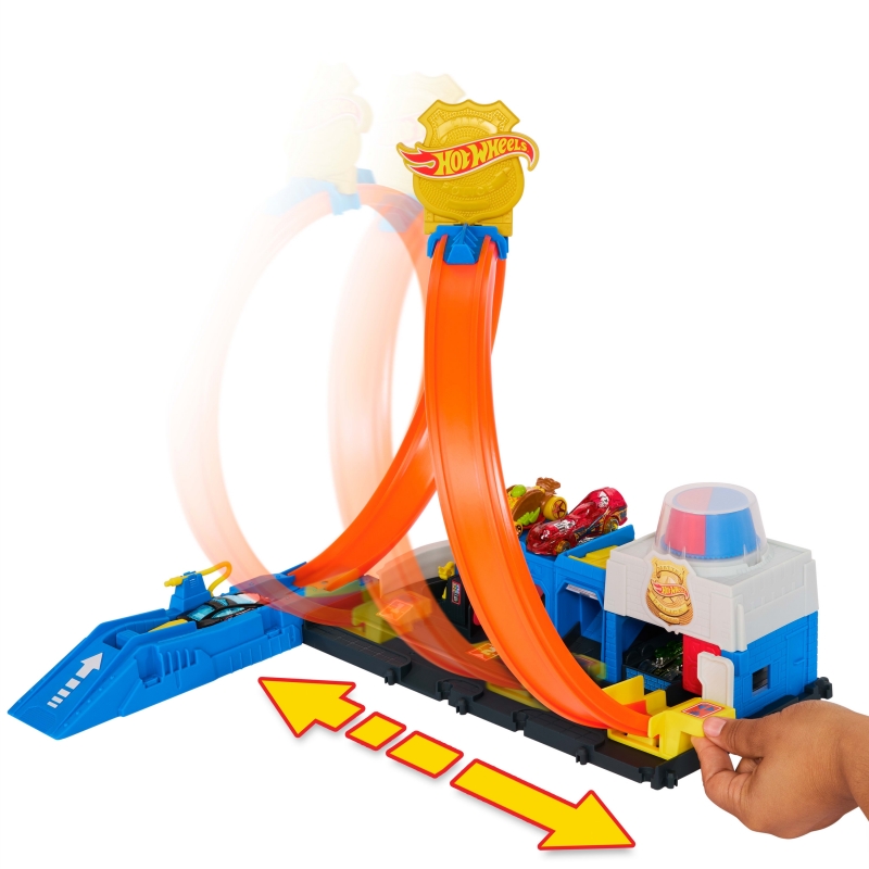 Hot Wheels City Super Police Station Playset with 1 64 Scale Police Toy Car & Adjustable Track Loop