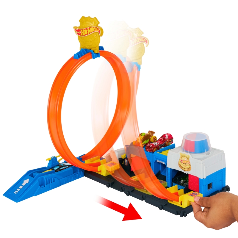 Hot Wheels City Super Police Station Playset with 1 64 Scale Police Toy Car & Adjustable Track Loop
