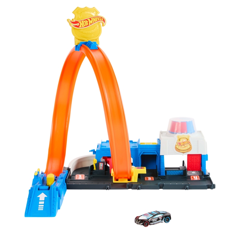 Hot Wheels City Super Police Station Playset with 1 64 Scale Police Toy Car & Adjustable Track Loop