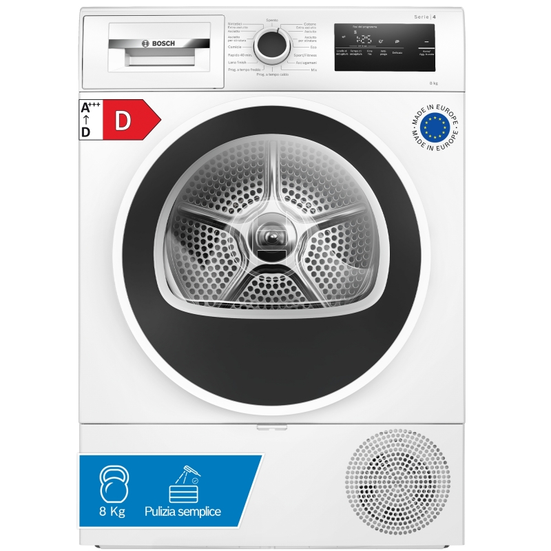 Bosch Serie 4 WTH85218II secadora Independiente Carga frontal 8 kg Negro, Blanco