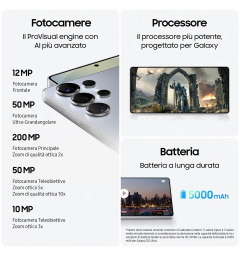 Samsung Galaxy S25 Ultra Smartphone AI, Display 6.9'' QHD+ Dynamic AMOLED 2X, Fotocamera 200MP, RAM 12GB, 1TB, 5.000 mAh,