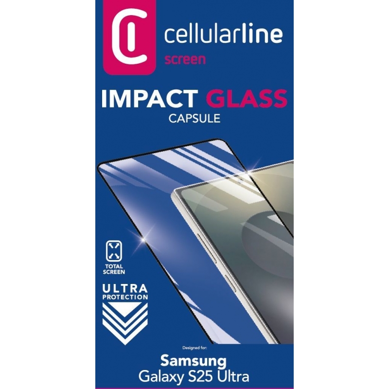 Cellularline Impact Glass Capsule - Galaxy S25 Ultra Verre trempé résistant d'un bord à l'autre