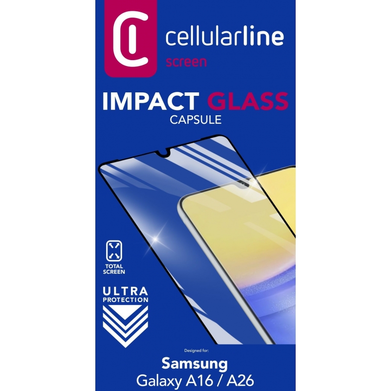 Cellularline Impact Glass Capsule - Galaxy A A16 A26 A17 Verre trempé résistant d'un bord à l'autre