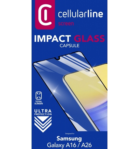 Cellularline Impact Glass Capsule - Galaxy A A16 A26 A17 Verre trempé résistant d'un bord à l'autre