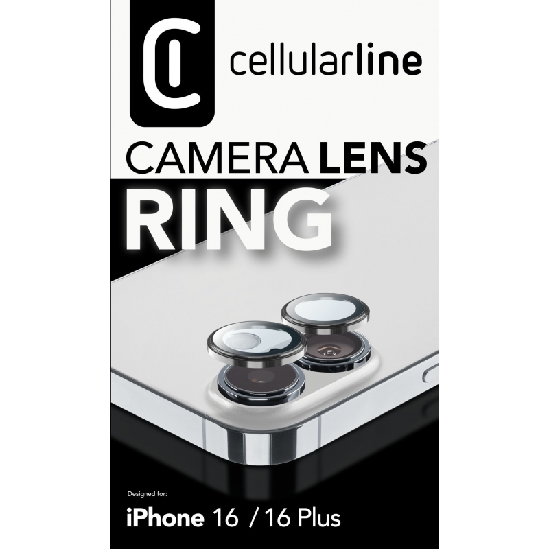 Cellularline Camera Lens Ring - iPhone 16 16 Plus Tempered glass for camera protection