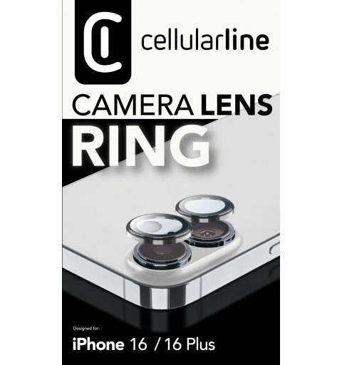 Cellularline Camera Lens Ring - iPhone 16 16 Plus Tempered glass for camera protection