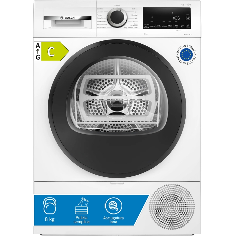 Bosch Serie 6 WQG233D1II asciugatrice Libera installazione Caricamento frontale 8 kg Bianco
