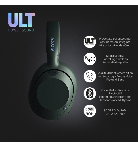 Sony WHULT900NH écouteur casque Avec fil &sans fil Arceau Appels Musique Bluetooth Vert