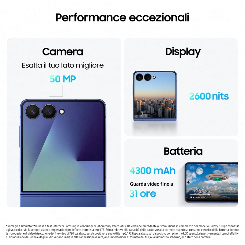 Samsung Galaxy Z Flip7 Smartphone AI, RAM 12GB, 512GB, Display 4,1" Super AMOLED 6,9" Dynamic AMOLED 2X, Fotocamera 50MP,