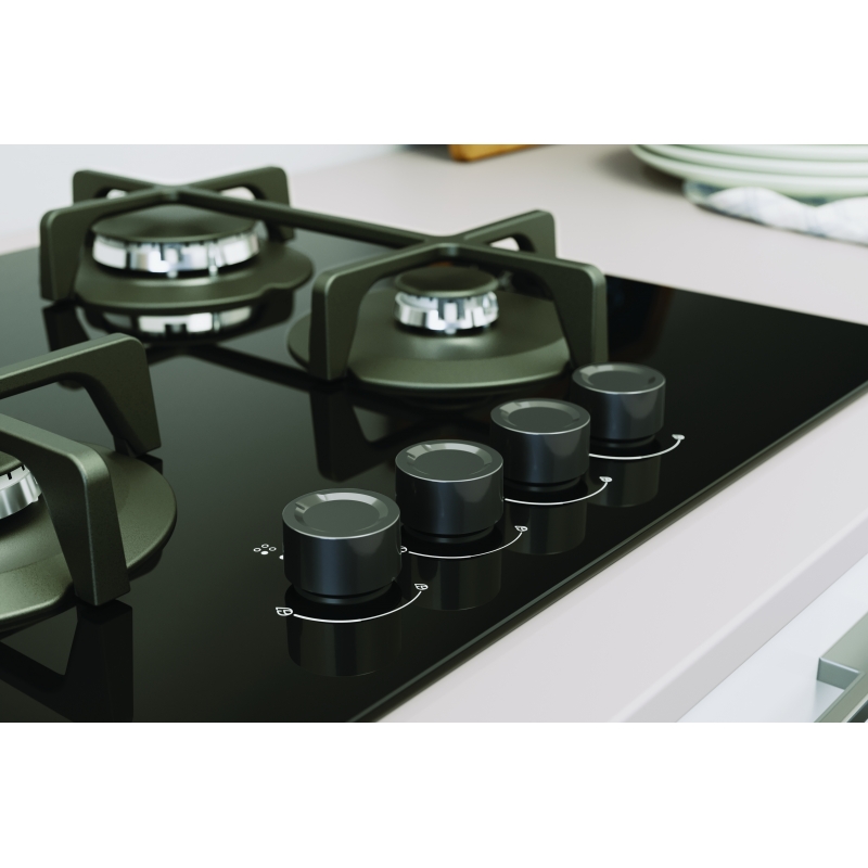 Indesit ING 61T BK 1 Schwarz Integriert 60 cm Gaskochfeld 4 Zone(n)