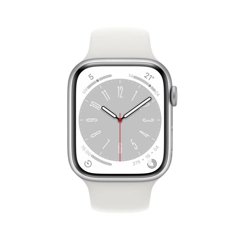 Apple Watch Series 8 GPS + Cellular 45mm Cassa in Alluminio color Argento con Cinturino Sport Band Bianco - Regular