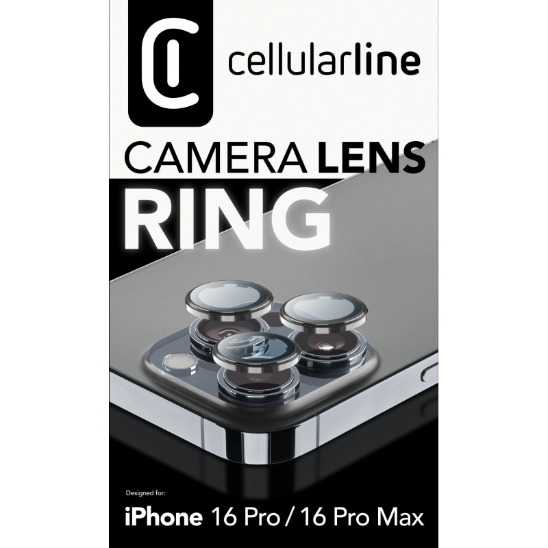 Cellularline Camera Lens Ring - iPhone 16 Pro 16 Pro Max Tempered glass for camera protection