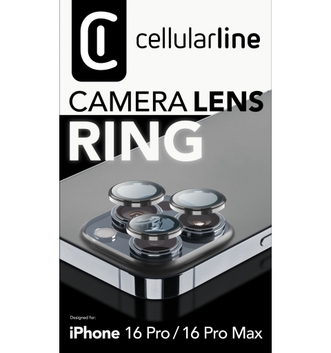 Cellularline Camera Lens Ring - iPhone 16 Pro 16 Pro Max Tempered glass for camera protection