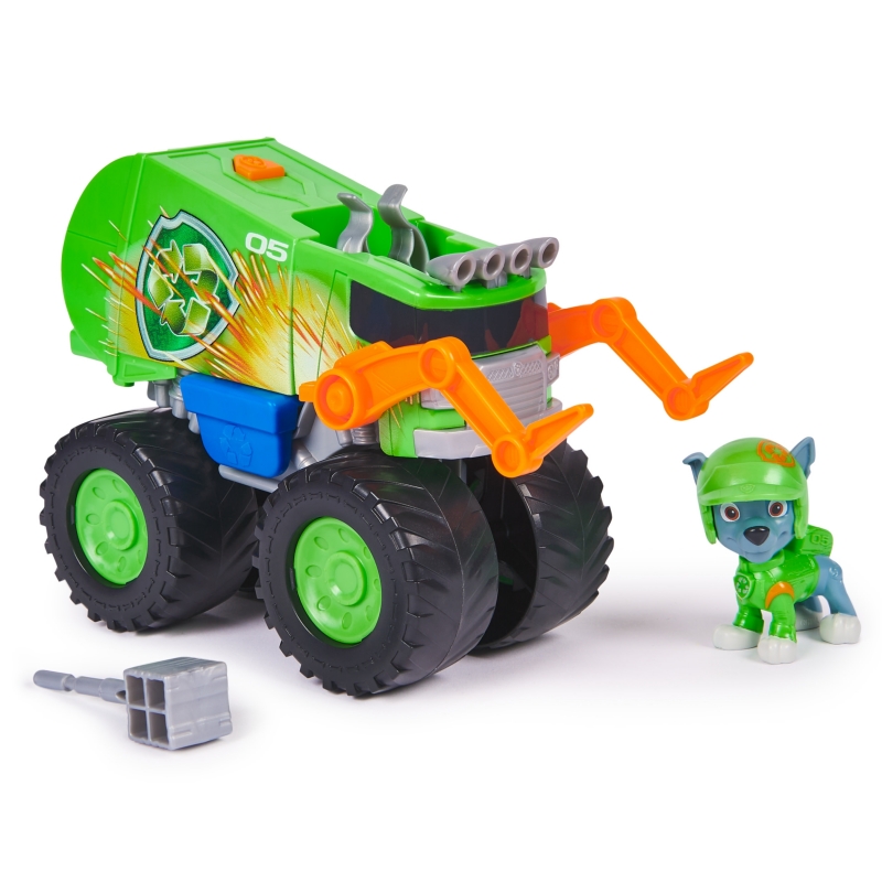 PAW Patrol Rescue Wheels Rocky’s Recycle Truck, Toy Truck with Projectile Launcher and Collectible Action Figure, Kids Toys