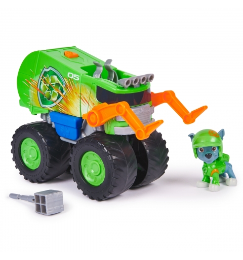 PAW Patrol Rescue Wheels Rocky’s Recycle Truck, Toy Truck with Projectile Launcher and Collectible Action Figure, Kids Toys
