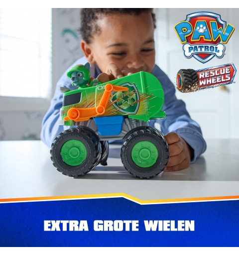 PAW Patrol Rescue Wheels Rocky’s Recycle Truck, Toy Truck with Projectile Launcher and Collectible Action Figure, Kids Toys