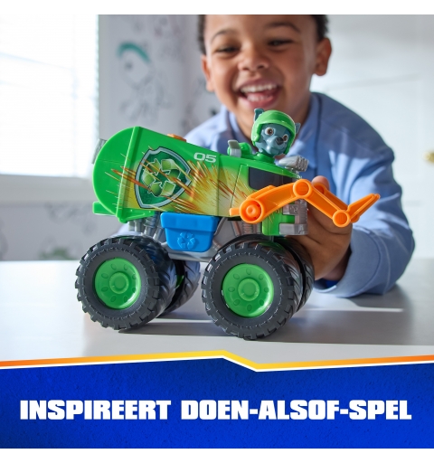 PAW Patrol Rescue Wheels Rocky’s Recycle Truck, Toy Truck with Projectile Launcher and Collectible Action Figure, Kids Toys