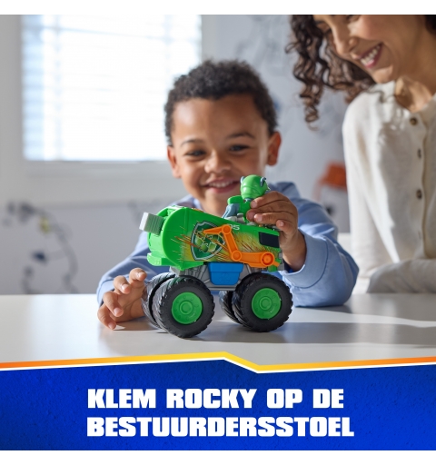 PAW Patrol Rescue Wheels Rocky’s Recycle Truck, Toy Truck with Projectile Launcher and Collectible Action Figure, Kids Toys