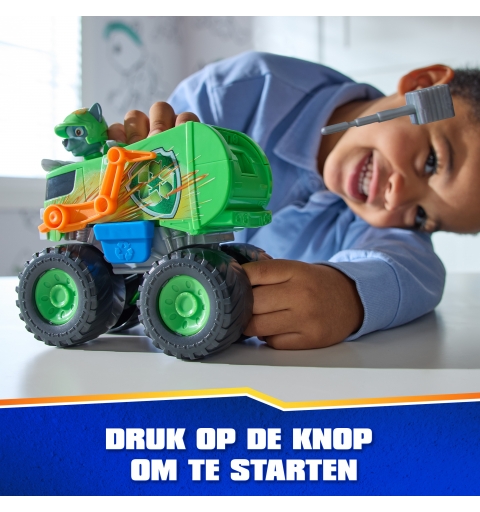 PAW Patrol Rescue Wheels Rocky’s Recycle Truck, Toy Truck with Projectile Launcher and Collectible Action Figure, Kids Toys