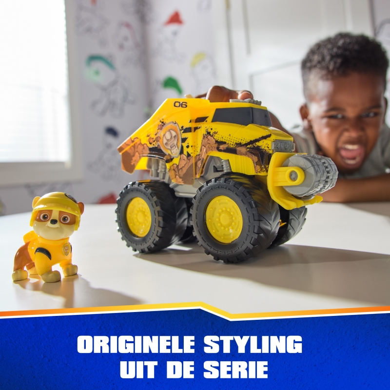 PAW Patrol Rescue Wheels, Bulldozer di Rubble, Veicolo Giocattolo con Trasformazione e Personaggio Collezionabile, Giocattoli