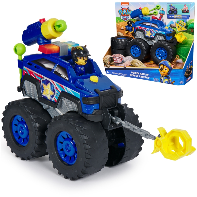 PAW Patrol Rescue Wheels Chase’s Power Haulin’ Cruiser, Toy Truck with Launcher, Motorized Winch, Lights & Sounds, Kids Toys